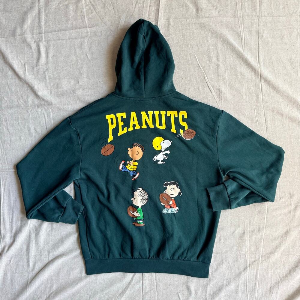 Peanuts Hoodie Sweatshirt Men's M Aeropostale Green Full Zip Snoopy Fleece